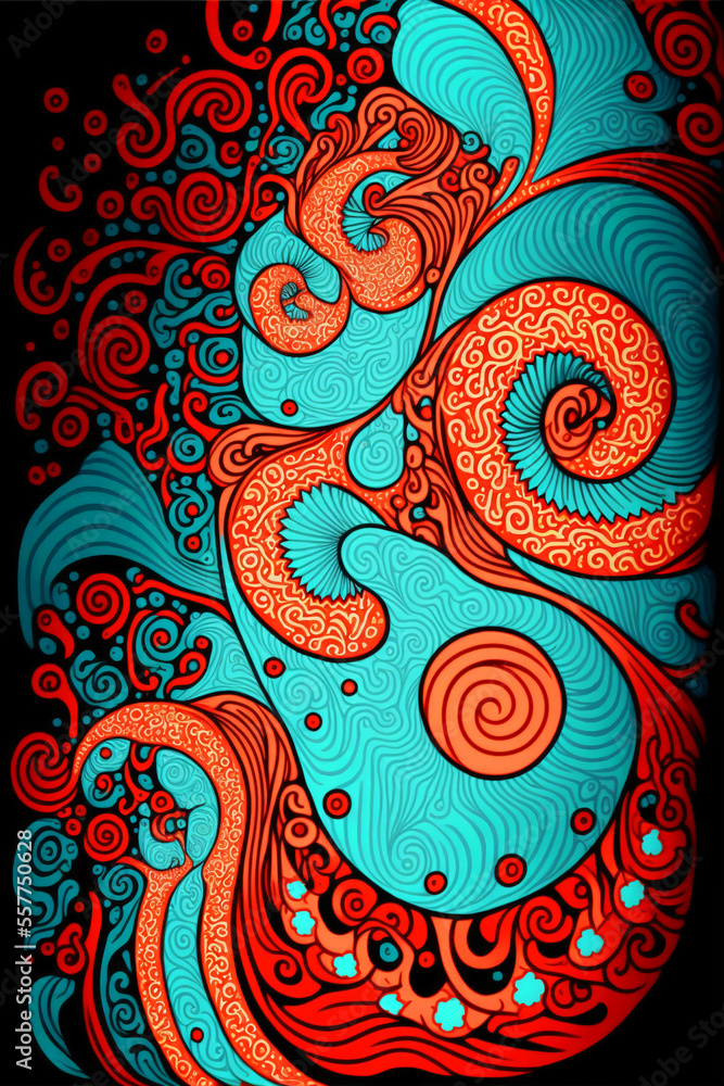 Aufkleber abstract red and turquoise background with swirls. generative ai