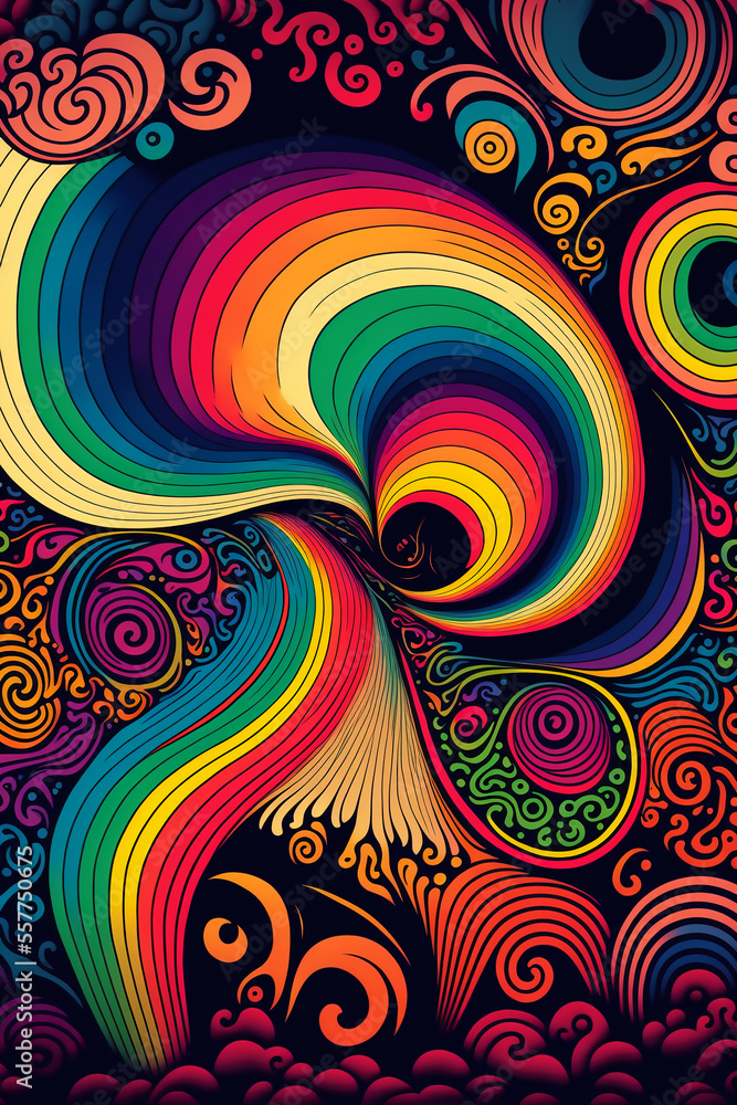 Poster abstract rainbow colored background with circles. generative ai