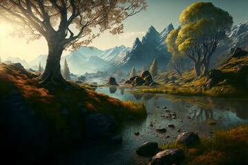 Fototapeta na wymiar Fantasy forest landscape illustration