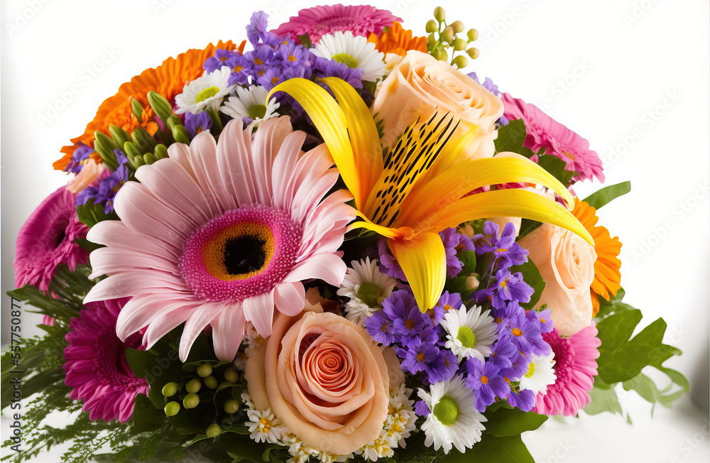 Aufkleber a bouquet of flowers with a white background and a white background with a white border and a white 