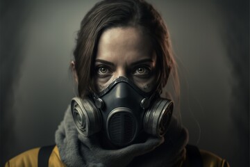 Fototapeta na wymiar Geschäftsfrau mit Atemschutz Maske gegen Corona Viren Ansteckung, ai generativ
