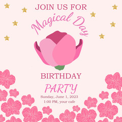 Birthday party invitation.Happy birthday girl party invitation template.