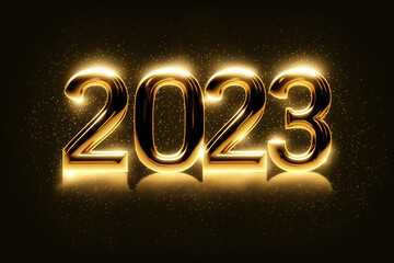 New Year, 2023, classy 3D effect, gold luxury logotype. For articles, banners or cards.