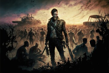 Obraz na płótnie Canvas A crowd of Zombies with weapons