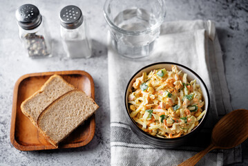 Coleslaw, cabbage cucumber corn carrot salad with greek yogurt dressing in a bowl