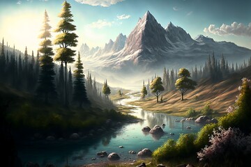 Fantasy forest landscape illustration
