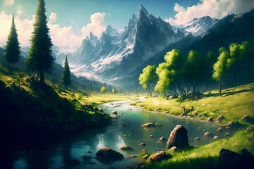 Fantasy forest landscape illustration