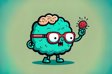 Cartoon Character With A Brain Saluting. Generative AI