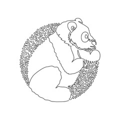 Continuous one curve line drawing of funny giant panda abstract art in circle. Single line editable stroke vector illustration of bulky body bear for logo, wall decor and poster print decoration