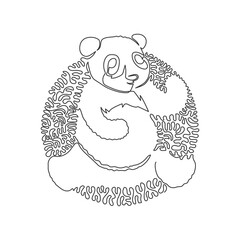 Single one curly line drawing of cute panda bear abstract art. Continuous line draw graphic design vector illustration of omnivore mammals for icon, symbol, company logo, and print wall decor