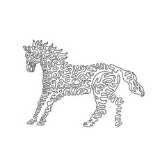 Single curly one line drawing of elegant horse abstract art. Continuous line draw graphic design vector illustration of friendly domestic pets for icon, symbol, company logo, poster wall decor