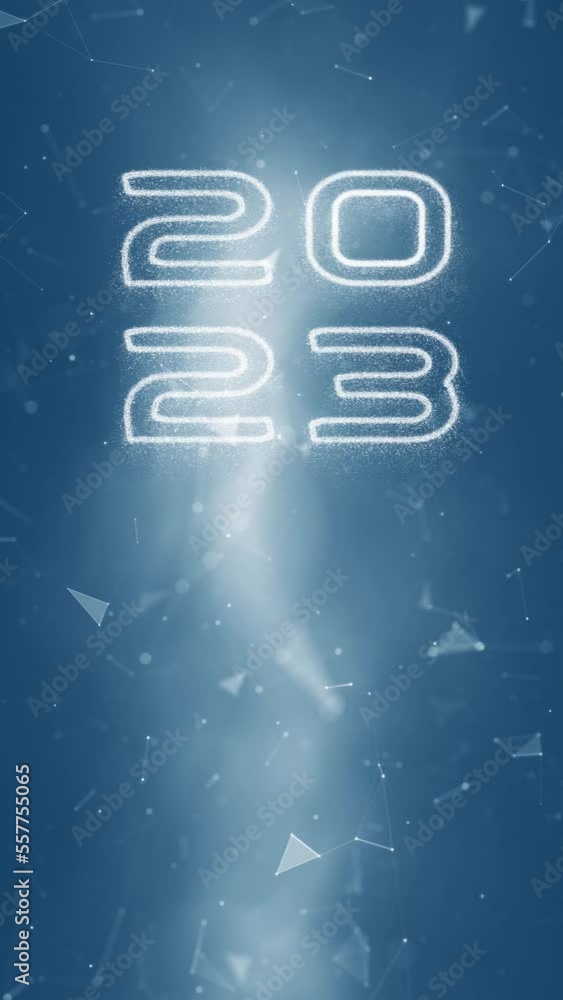 Poster conceptual digital data cyberspace technology in the year 2023. blue glowing network lines and dots 