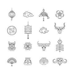 Chinese lunar calendar symbols isolated on white background