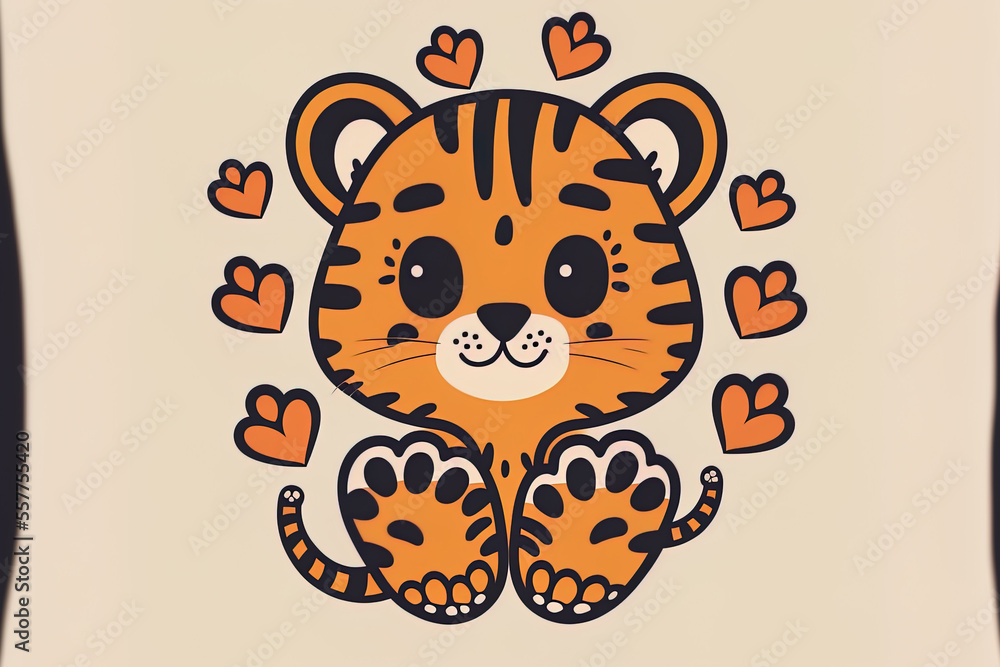 Canvas Prints Cartoon tiger paws with little hearts are drawn as a design. The tiger's striped paws display a cartoonishly humorous heart. Generative AI