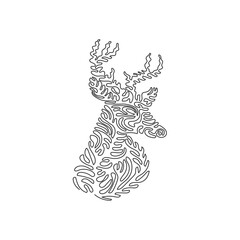 Single curly one line drawing of cute deer abstract art. Continuous line draw graphic design vector illustration of impressive antlers for icon, symbol, company logo, poster wall decor