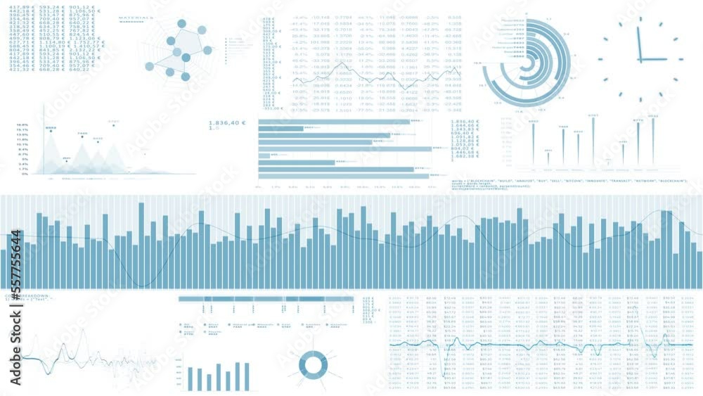 Aufkleber seamless looping business stock infographic with animated graphs, charts and data numbers. white bac