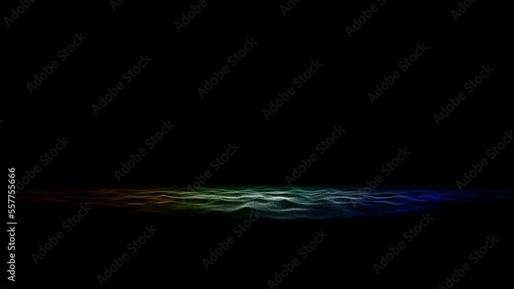Poster smooth slow motion moving dotted wavy colorful seascape on dark black copy space background seamless