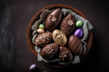 chocolate easter eggs in basket