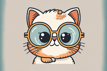 adorable cat sporting glasses Animal and natural world icons in cartoon style, isolated. Generative AI
