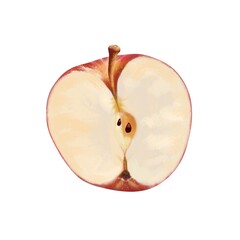 Whole red apple in a cut with seeds on a white background, digital drawing.