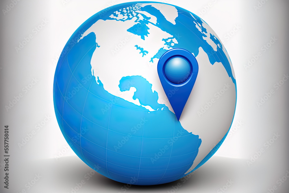 Poster a blue location icon comprising a global positioning system pointer graphic element, a navigation ma