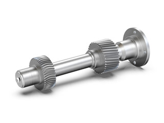 Spur gear, Gear-shaft on white background, 3D rendering.