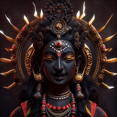 Goddess Kali portrait illustration. Hindu god Mahakali, Bhadrakali, or Kalika  - obrazy, fototapety, plakaty