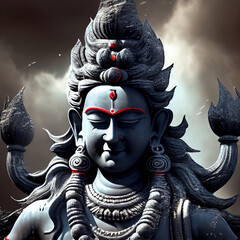 Shiva portrait, hindu god, hinduism deity with blue skin