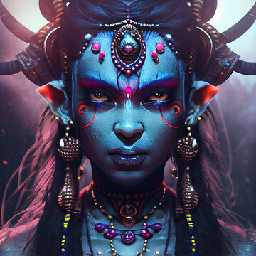Goddess Kali portrait illustration. Hindu god Mahakali, Bhadrakali, or Kalika 