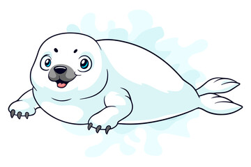 Cartoon harp seal pup on white background