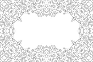 Line art for coloring book with ornate border