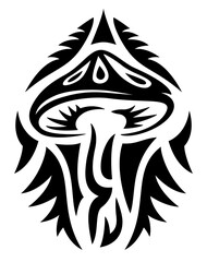 Tribal tattoo art with black decorative mushroom