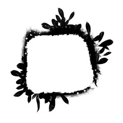 Black abstract floral frame, isolated object illustration with copy space, flowers with paint framing