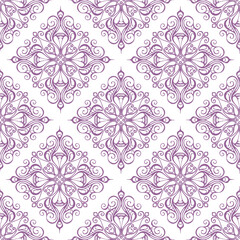 seamless graphic pattern, tile with abstract geometric purple ornament on white background, texture, design