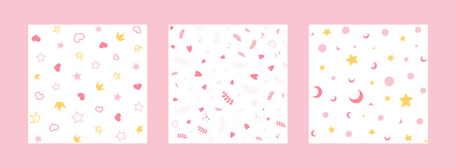 Set of cute romantic vector seamless patterns