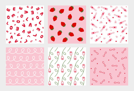 Set of cute romantic vector seamless patterns