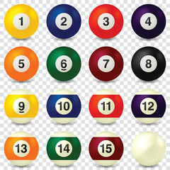 Vector Billiards Balls Collection - Pool Table Sport - Snooker ball - Vector illustration