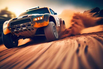 Foto op Plexiglas Auto Rally car riding on high speed at the dirt track. Generative art
