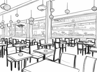 Pencil drawing of a japanese Restaurant - Generative AI