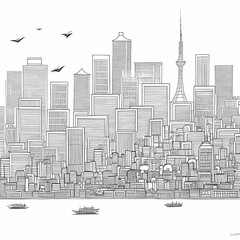 Fototapeta premium Pencil drawing of the skyline of Tokyo - Generative AI