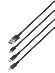 Cable with USB, micro USB, Lightning and Type-C connector