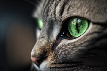 Green cat eyes in a close up studio shot. lovely green cat eyes. Generative AI