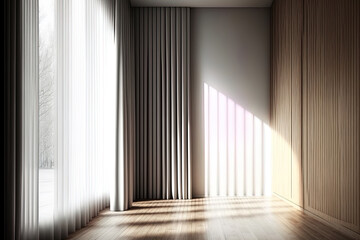Interior design of a contemporary, curtained, vacant room. Generative AI