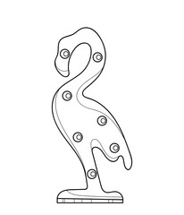 Flamingo lamp. Coloring book. Black and white vector illustration.