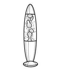 Table lamp with liquid. Nightlight. Coloring book. Black and white vector illustration.