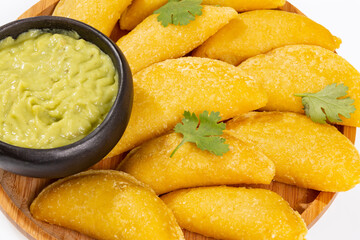 Delicious And Traditional Colombian Empanadas; Photo White Background