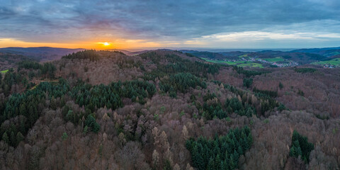 Panoramic view on the Odenwald near Lampenhain and the Rhine Valley in Germany.