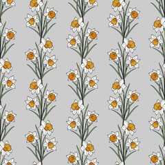 Seamless pattern of flowers, a bouquet of daffodils. Vector stock illustration eps10.