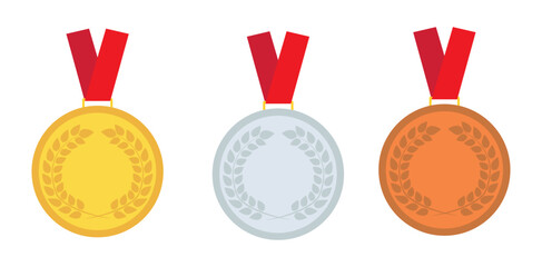 medal icon set.gold, silver, bronze. vector illustrtion