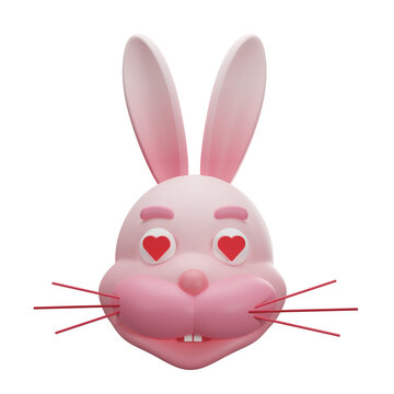 Pink rabbit in love, 3D rendering with transparent  background.